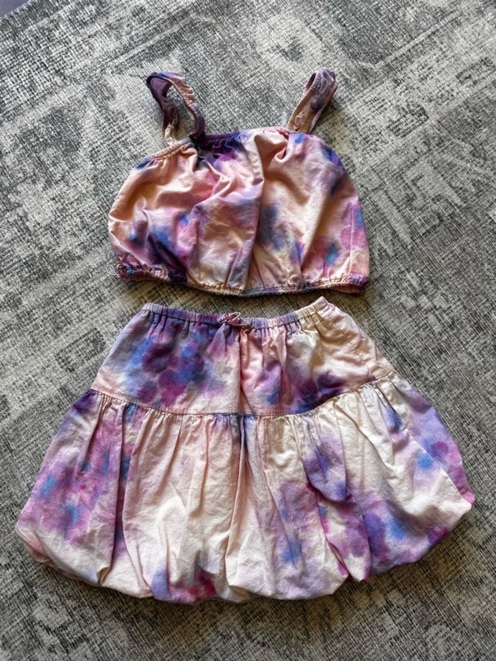 Zara Pastel Tie-Dye Crop Tank & Tiered Skirt Set in Lavender, Pink, Blue